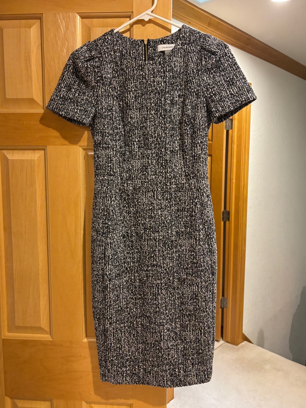 NWOT Classic Black & White Tweed Shift Dress - Calvin Klein